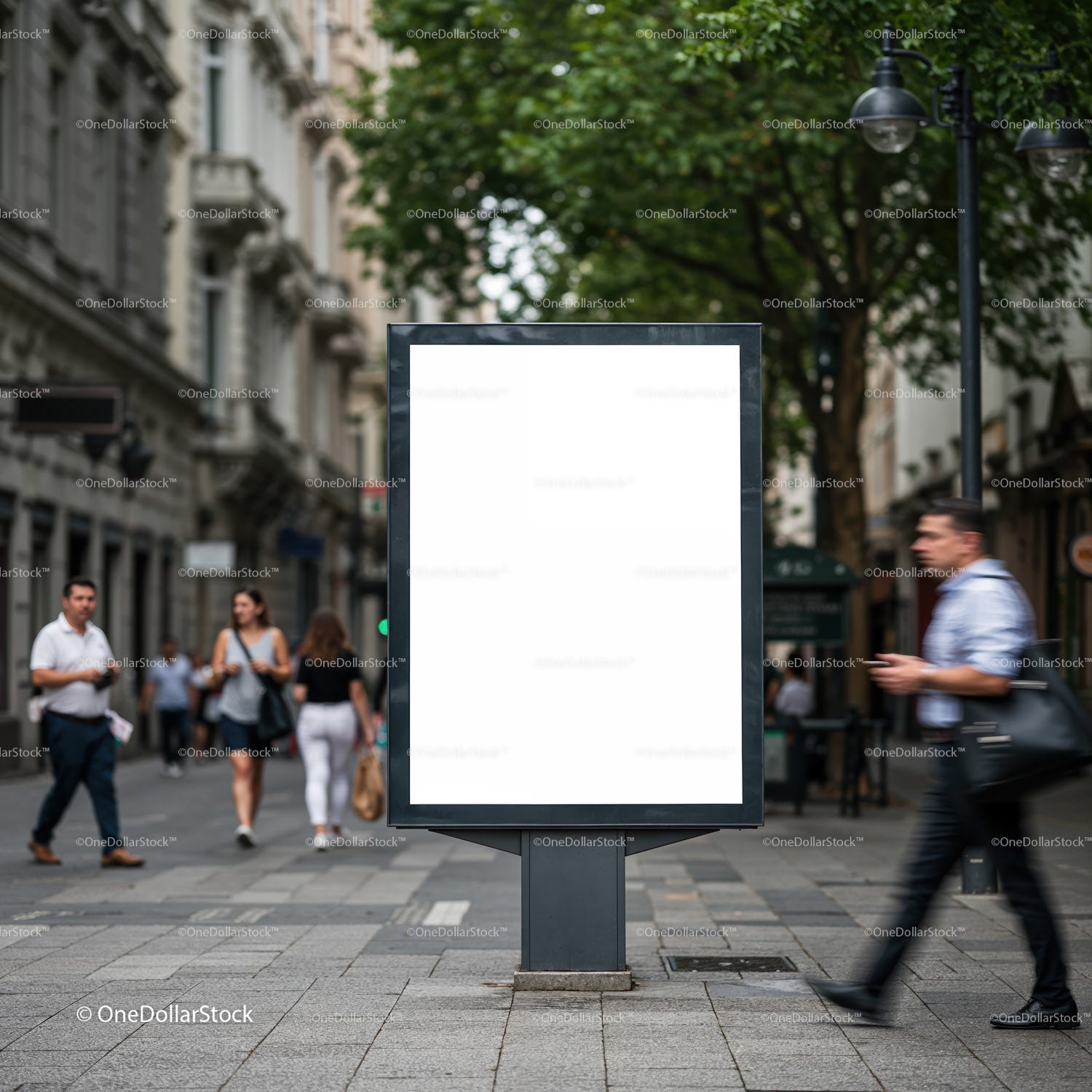 Blank Urban Advertising Billboard in Busy City Street