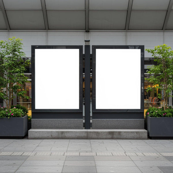 Dual Illuminated Urban Billboards with Greenery JPG Mockup Image