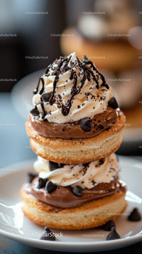 Chocolate Cream Saint-Honoré Pastries stacked with Chocolate Chips