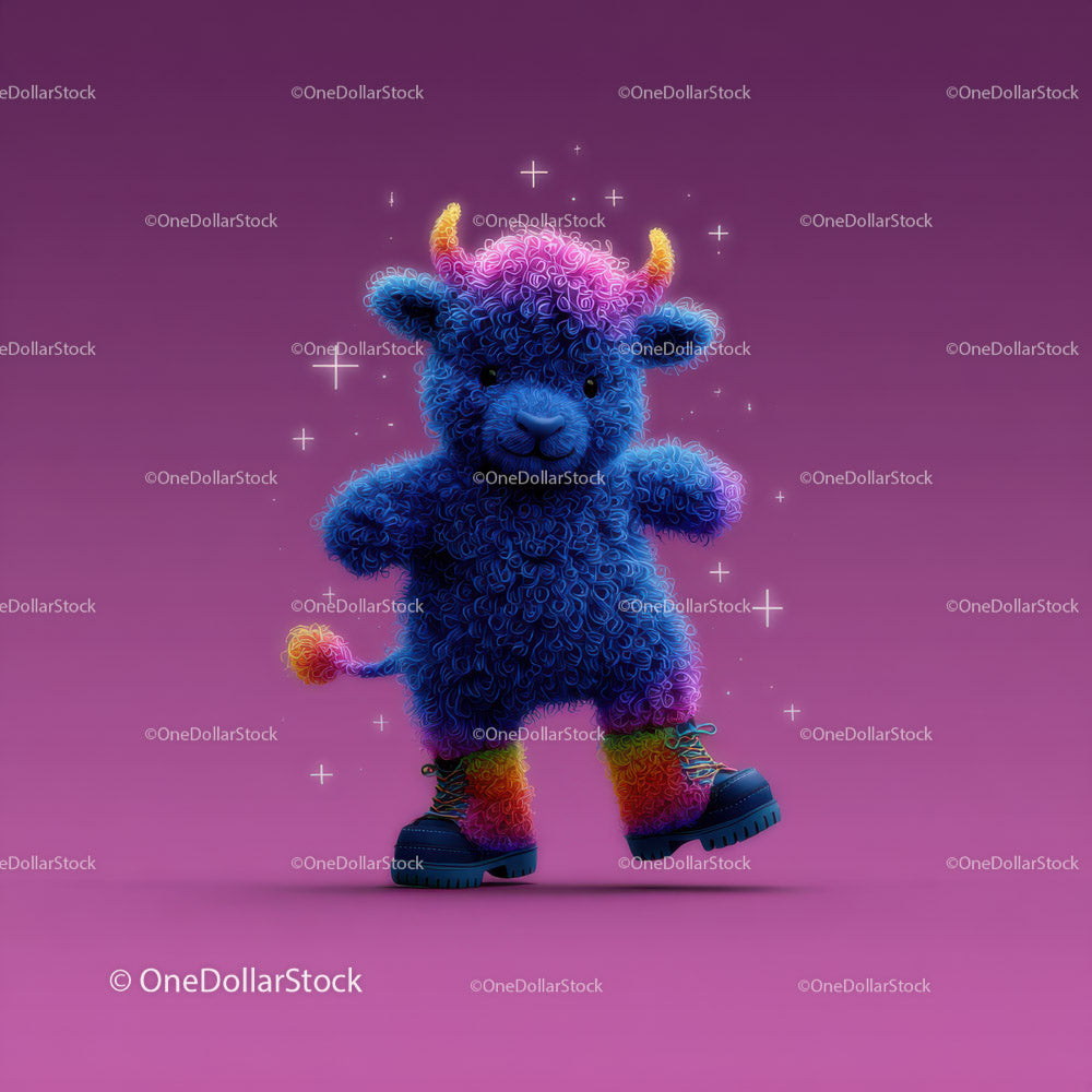 Colorful Fantasy Animal Plush Toy with Bright Fur and Horns