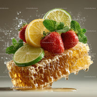 Fresh Honeycomb with Strawberries and Lime Garnish
