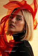 Creative Artistic Makeup Portrait with Red Face Paint and Blonde Hair