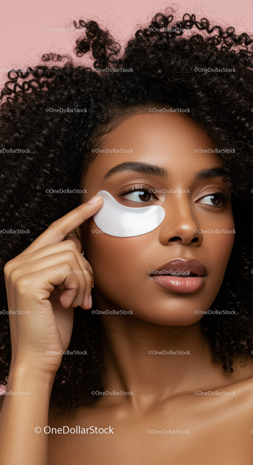 Woman Applying Under Eye Mask for Skin Care Routine