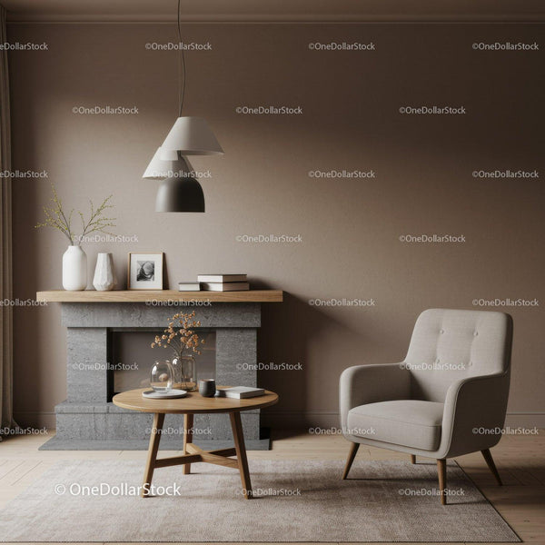 Przytulny nowoczesny salon z neutralną dekoracją i stylowymi meblami