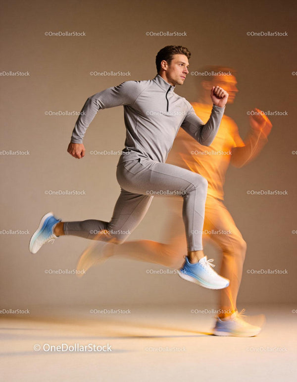 Young Athlete Sprinting with Dynamic Motion Blur Effect