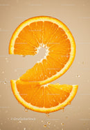 Fresh Orange Slices Shaped as Number Two with Water Droplets
