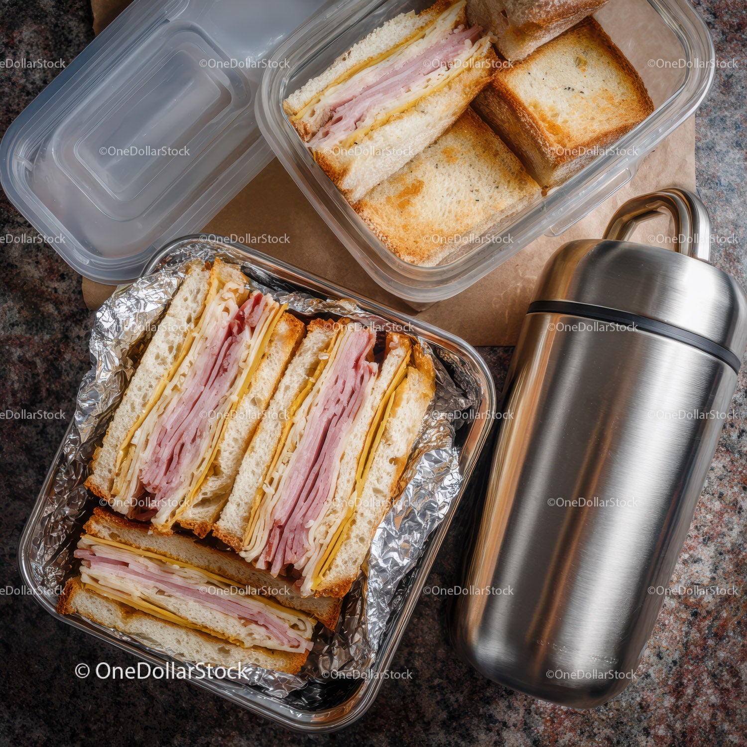 Ham and Cheese Sandwiches in Storage Container with Thermos