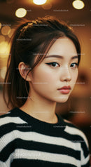 Young Woman with Makeup and Styled Hair in Urban Night Setting