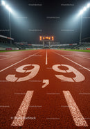 Night view of illuminated outdoor running track lanes