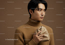 Elegant Woman in Brown Turtleneck with Beige Clutch for Fashion Portraits