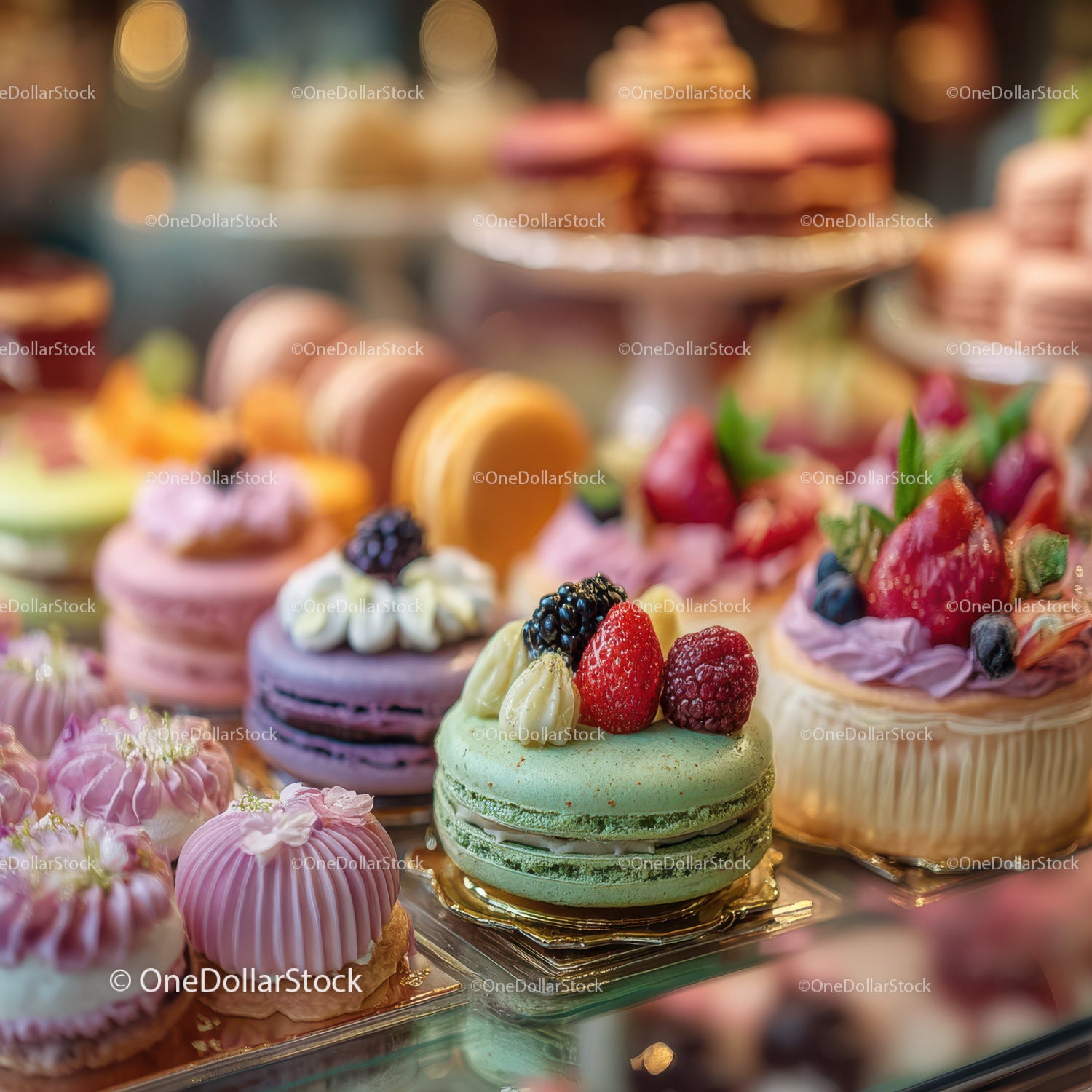 Colorful Assorted Macarons and Fruity Pastries Displaying Elegance