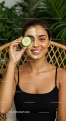 Young Woman Enjoying Facial Mask with Cucumber Slice in Relaxing Spa