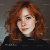 Vibrant Red-Haired Woman Portrait with Bright Eyes and Soft Smile
