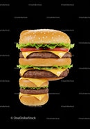 Creative burger collage with layers of cheese and lettuce