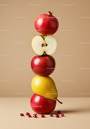 Stack of fresh apples pear and pomegranate seeds