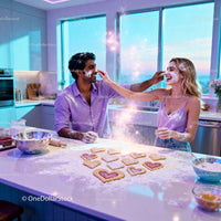 Couple Sharing Fun While Baking Heart Cookies Together
