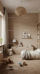 Cozy Nursery Room with Child's Bed Plush Toys and Wooden Decor