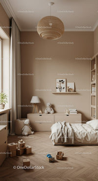 Cozy Nursery Room with Child's Bed Plush Toys and Wooden Decor