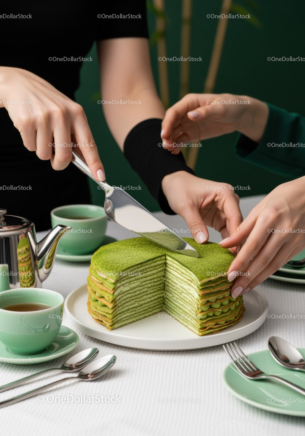 Elegant Green Matcha Mille Crepe Cake For Special Occasions