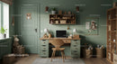 Cozy Child's Study Room with Green Walls and Wooden Furniture