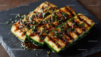 Grilled Zucchini Slices on Black Slate Plate with Char Marks