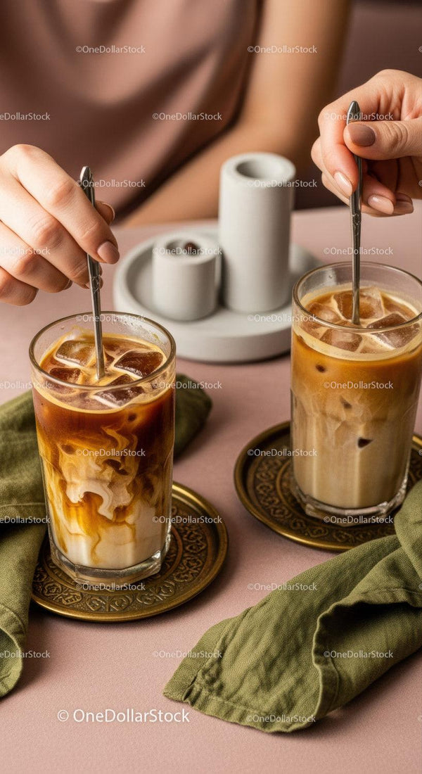 Elegant Iced Coffee Drinks with Cream and Ice in Stylish Glasses