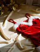 Festive Red Velvet Lingerie with White Fur Trim