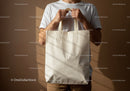 Man Holding Blank Eco Friendly Canvas Tote Bag