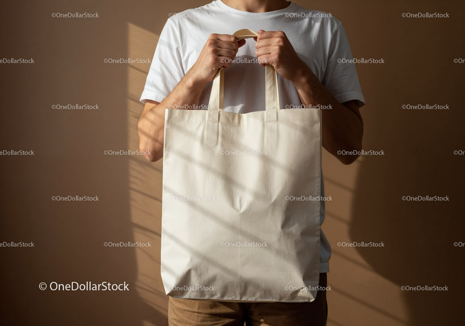 Man Holding Blank Eco Friendly Canvas Tote Bag