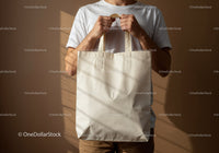 Man Holding Blank Eco Friendly Canvas Tote Bag