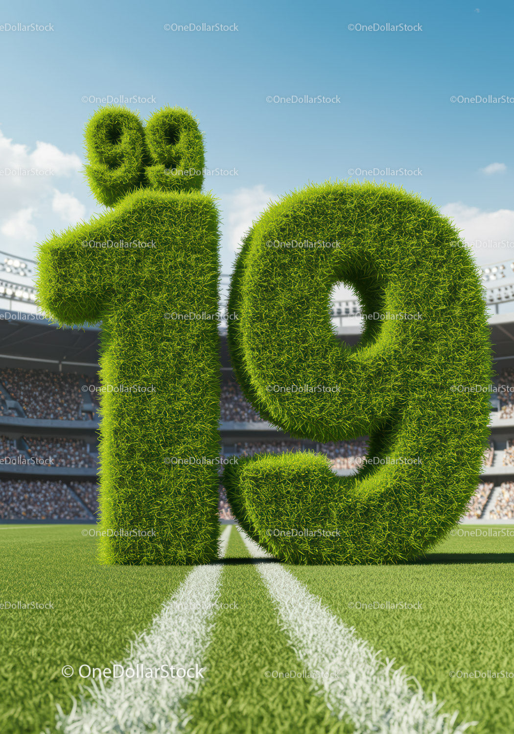 Pokryty trawą numer 19 na boisku stadionu w słonecznym niebie