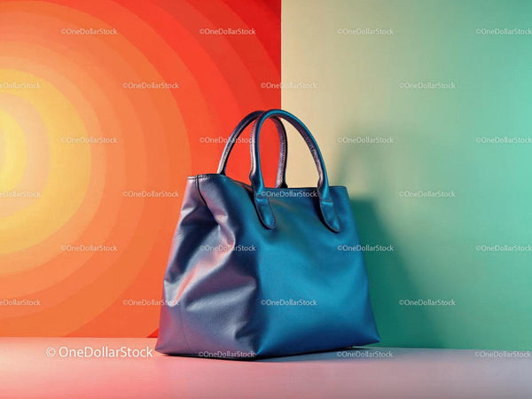 Stylish Blue Leather Tote with Modern Design for Women JPG Mockup Image