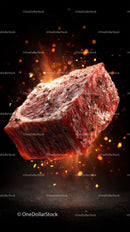 Juicy Steak with Sizzling Flames and Fire Sparks