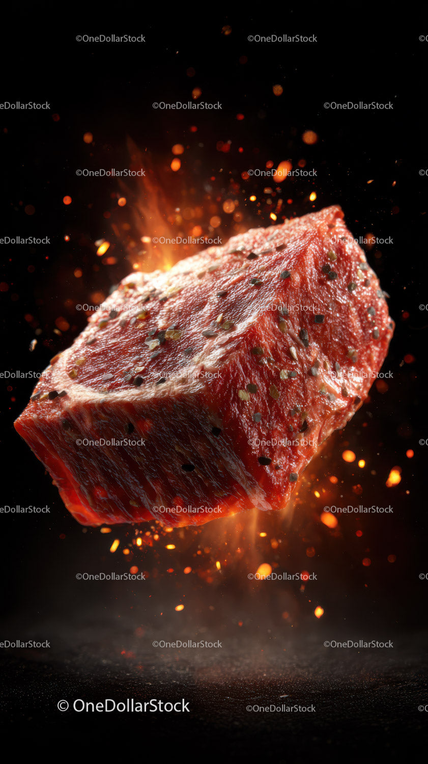 Juicy Steak with Sizzling Flames and Fire Sparks