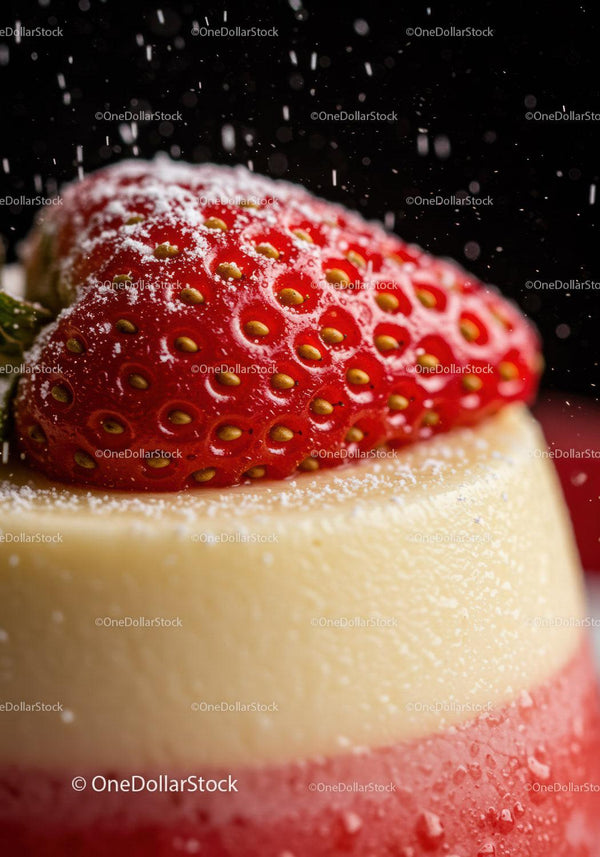 Fresh Strawberry with Creamy Dessert and Powdered Sugar