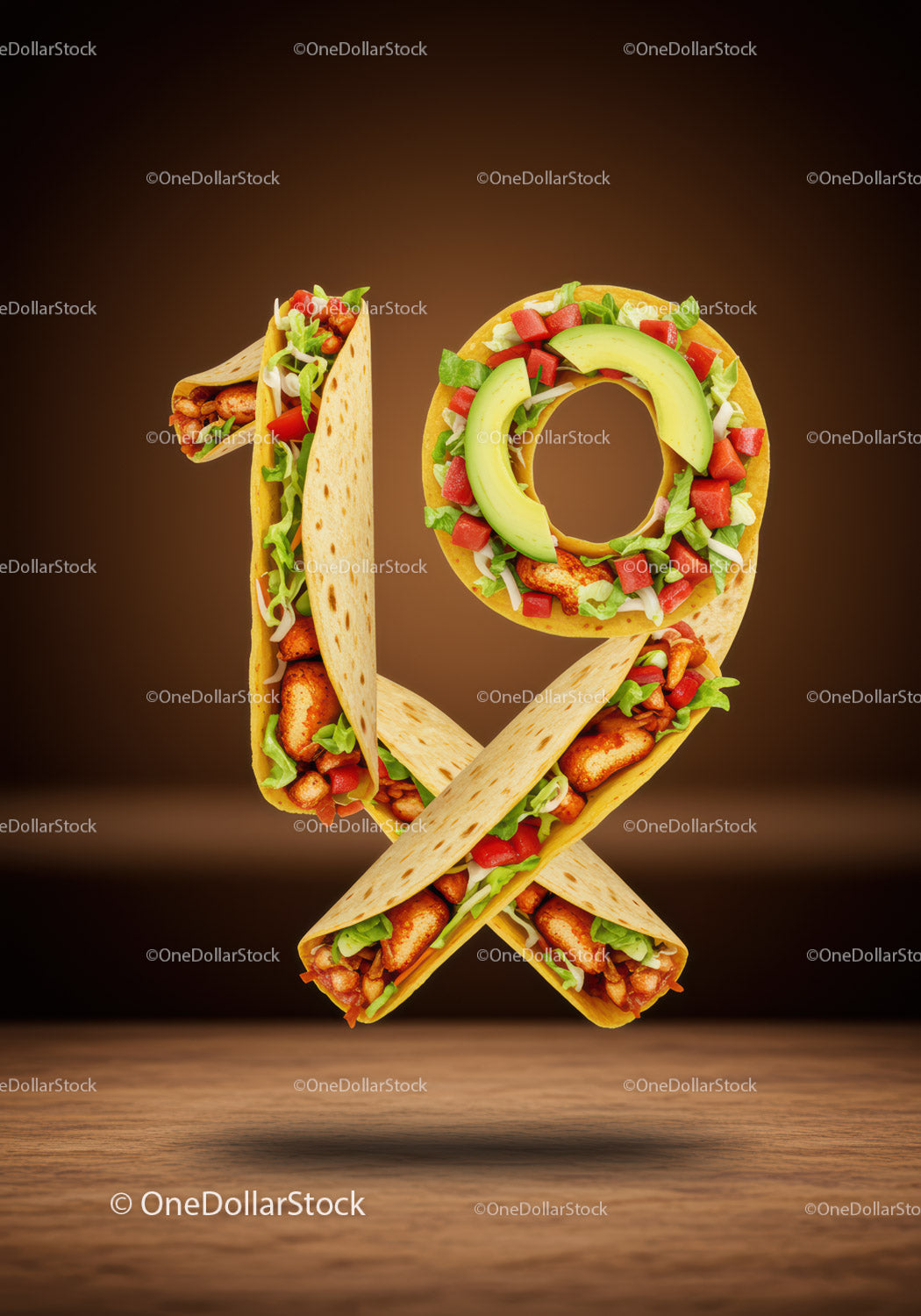 Creative 19 Number Made From Tacos With Fresh Ingredients