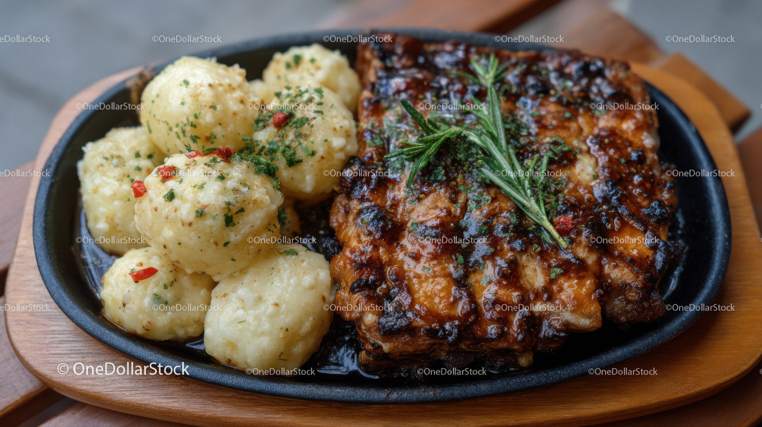 Grilled Herb Marinated Steak with Mashed Potatoes and Fresh Rosemary
