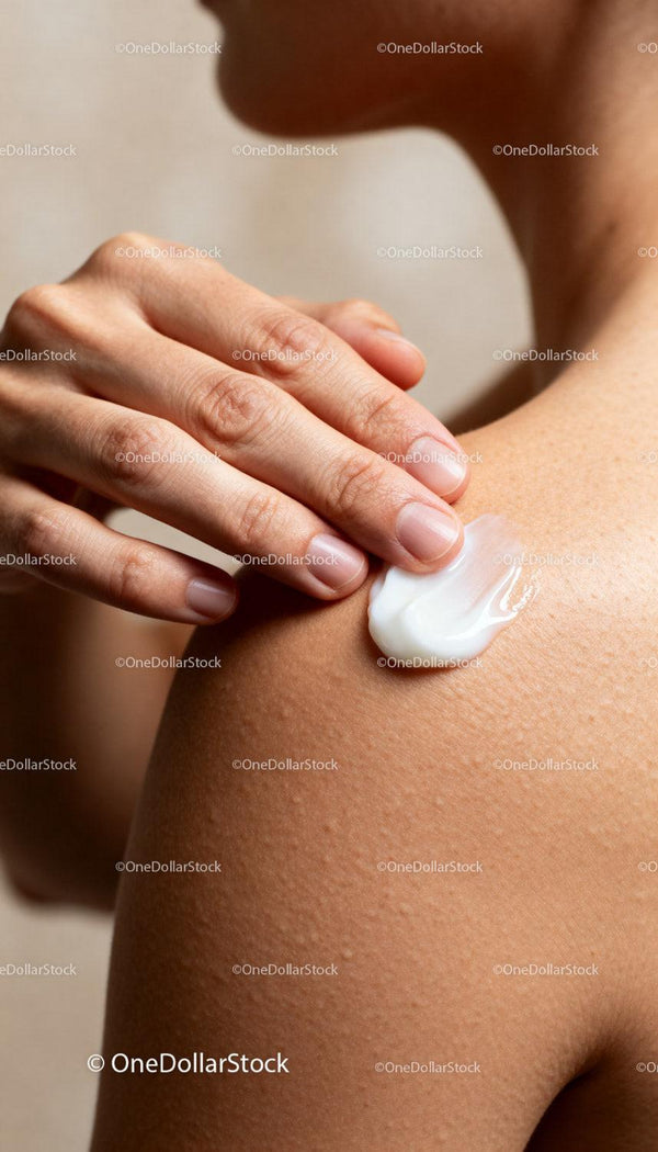 Close-up of woman applying moisturizer on shoulder skin
