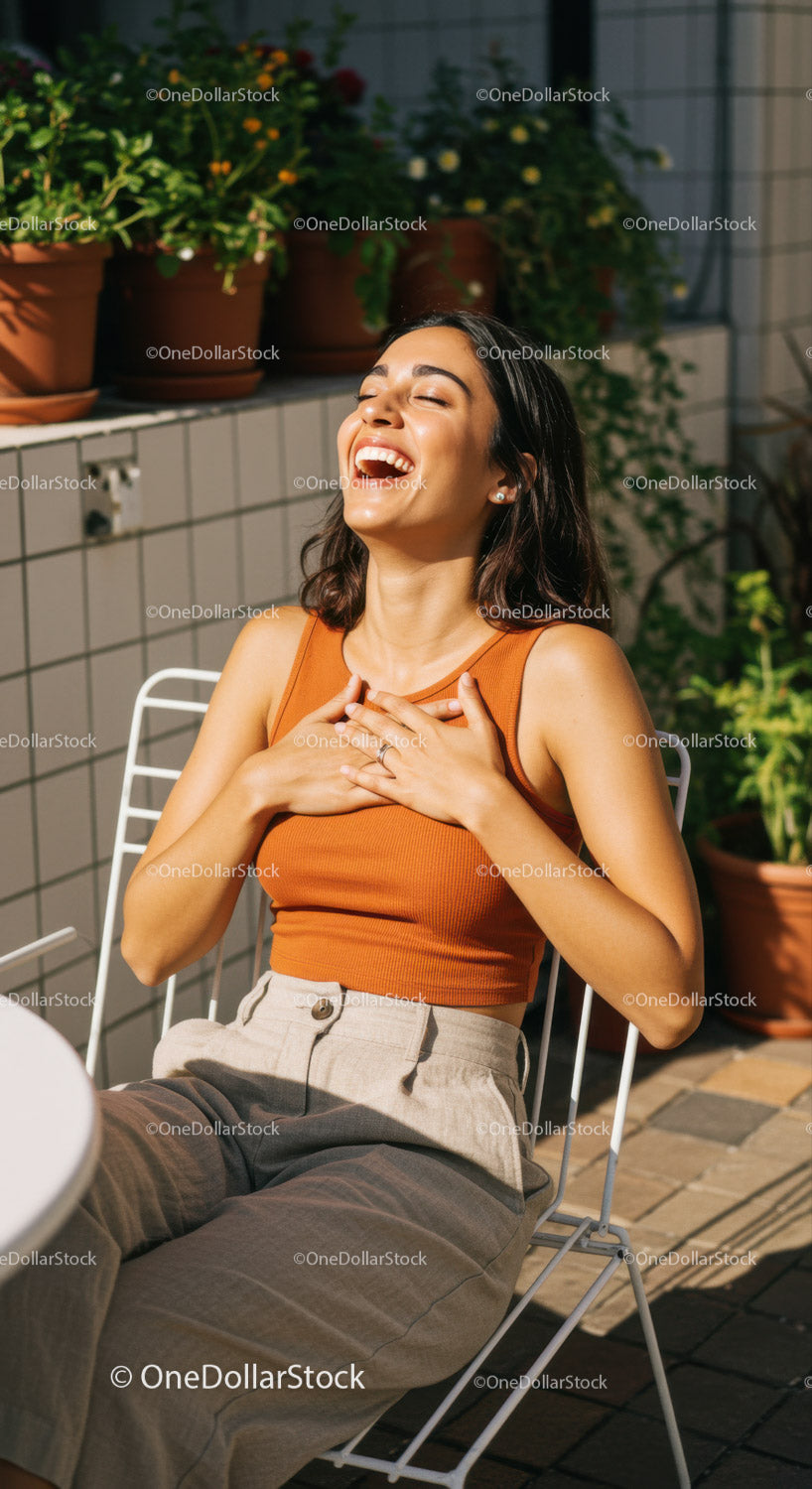 Joyful Woman Relaxing Outdoors in Casual Summer Style