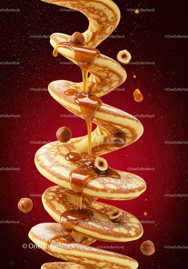 Spiralna Wieża Naleśników z Miodem i Orzechami Laskowymi
