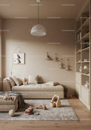 Calm and Cozy Kids Bedroom with Beige Sofa and Playful Toys