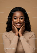 Portrait of a Smiling Black Woman with Natural Beauty in Beige Sweater