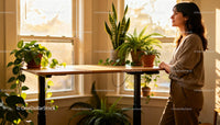 Woman Enjoying Morning Light by Indoor Plants