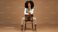 Stylish Confident Woman Sitting on Chair in Modern Studio