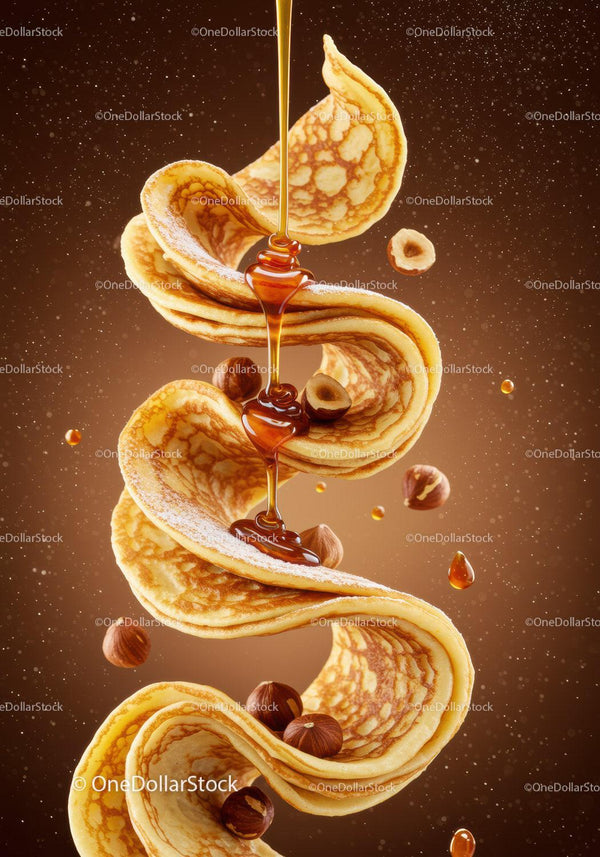 Swirling Pancakes with Hazelnuts and Dripping Syrup