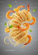 Flying shrimp spaghetti with sesame seeds and mint