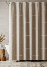 Beige Fabric Shower Curtain in Modern Bathroom with Minimalist Decor