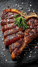 Juicy Grilled Ribeye Steak with Fresh Rosemary on Dark Background