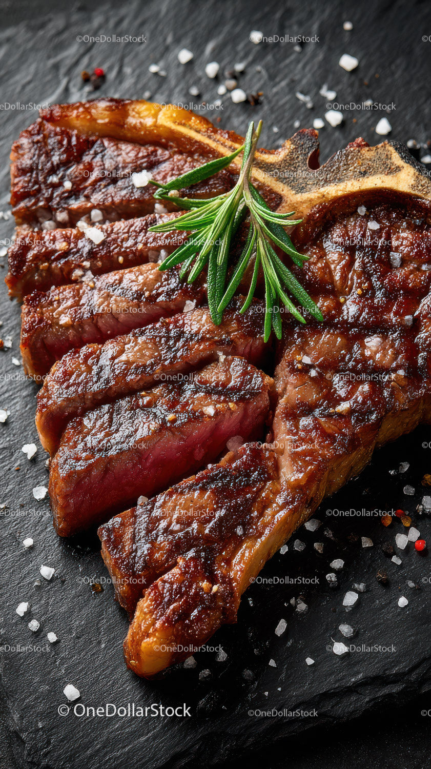 Juicy Grilled Ribeye Steak with Fresh Rosemary on Dark Background