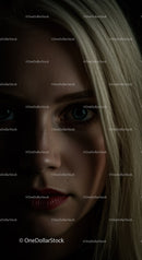 Close up portrait of woman with intense gaze and shadows